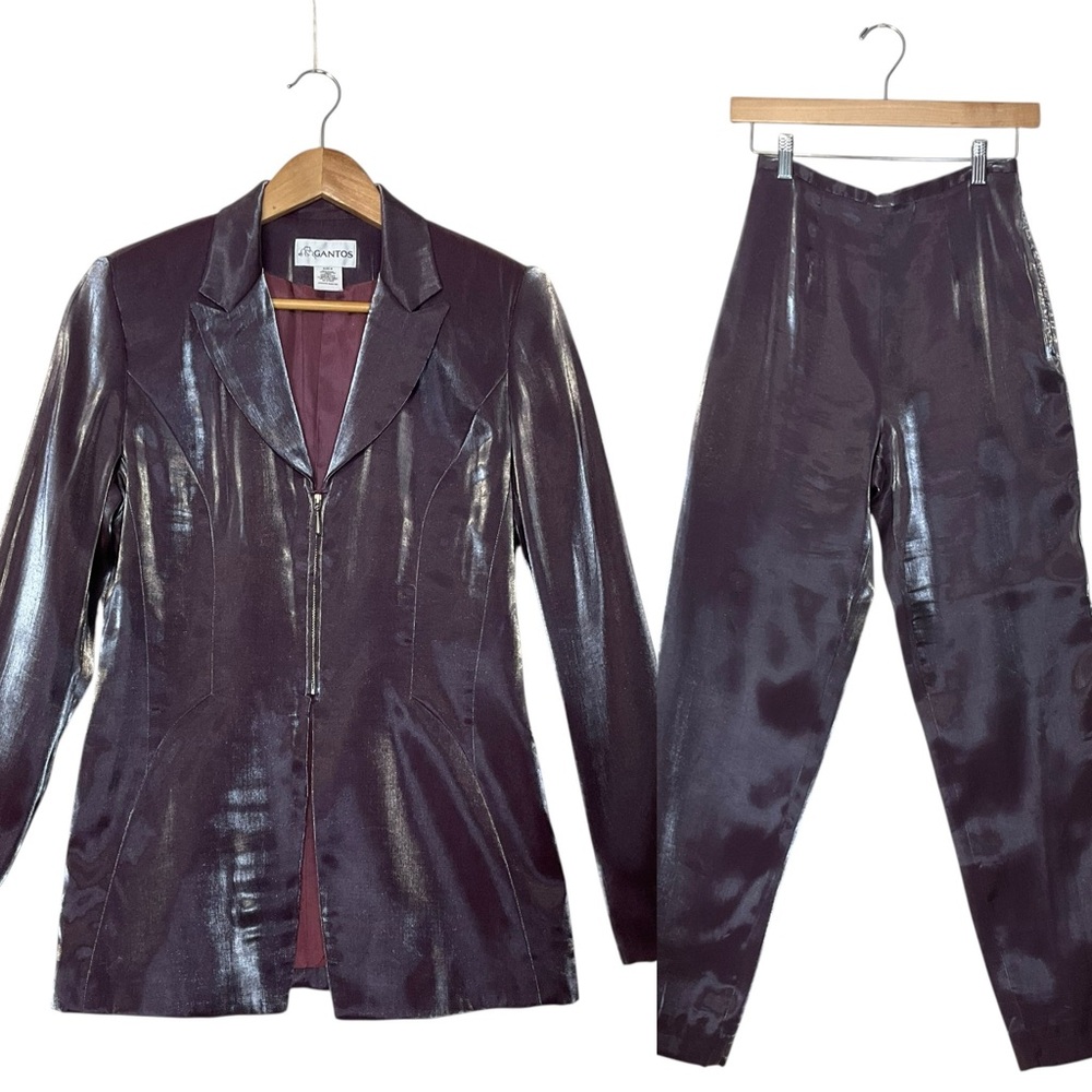 vtg Gantos sz 4 Pantsuit Shiny Glossy Lined Collared Purple